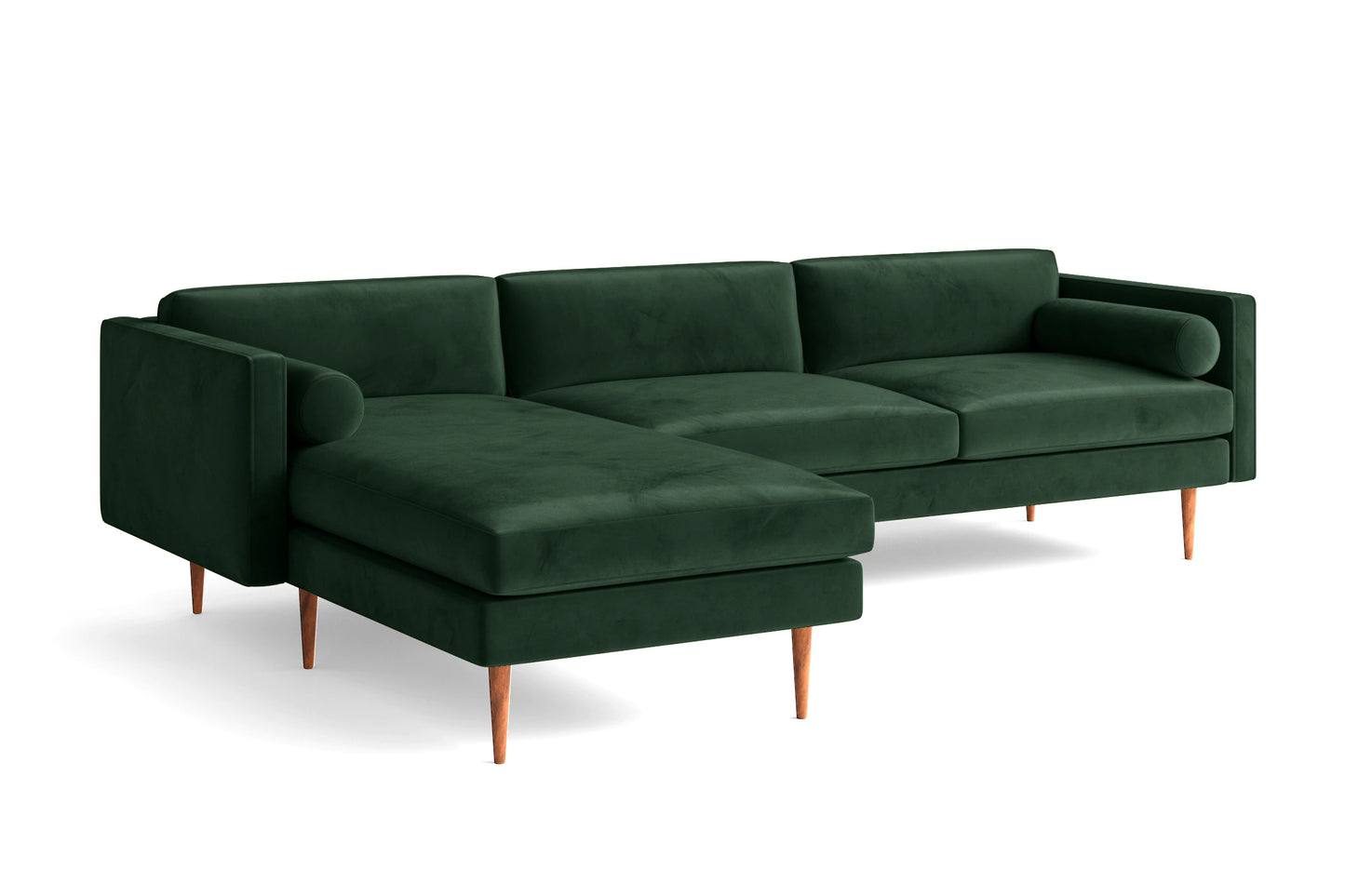 Salerno 3 Seater Left Hand Facing Chaise Lounge Corner Sofa Green Velvet