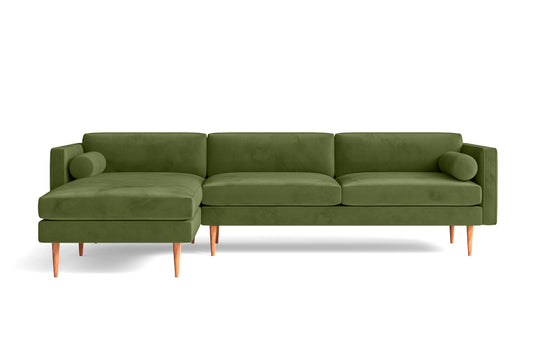 Salerno 3 Seater Left Hand Facing Chaise Lounge Corner Sofa Lime Velvet