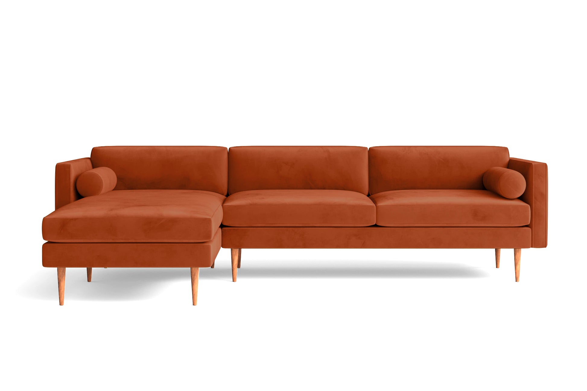 Salerno 3 Seater Left Hand Facing Chaise Lounge Corner Sofa Orange Velvet