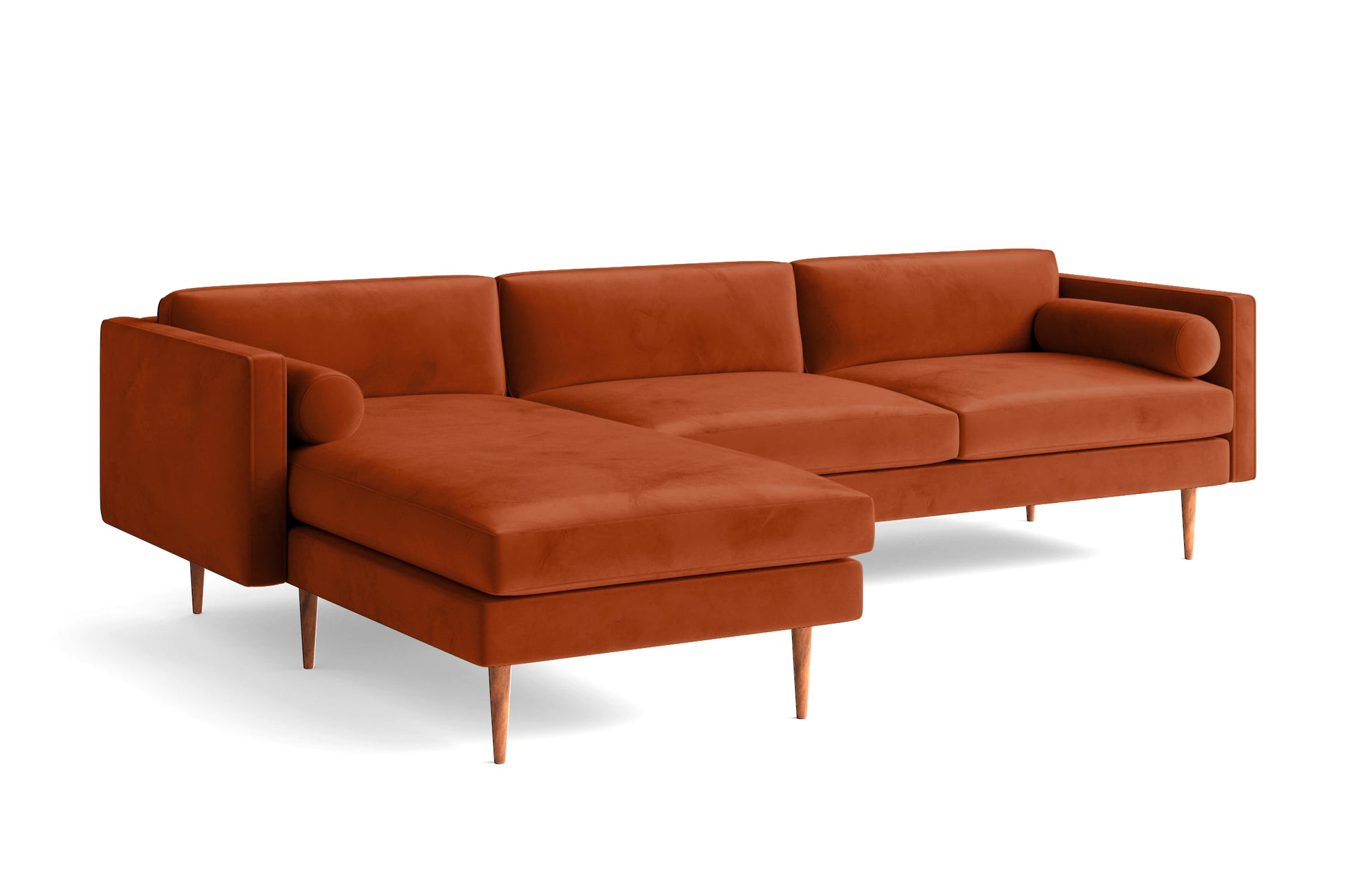 Salerno 3 Seater Left Hand Facing Chaise Lounge Corner Sofa Orange Velvet