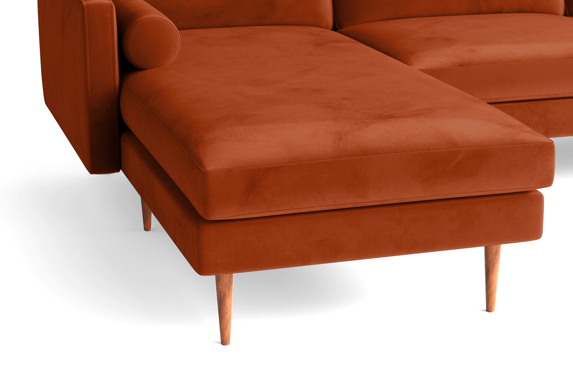 Salerno 3 Seater Left Hand Facing Chaise Lounge Corner Sofa Orange Velvet