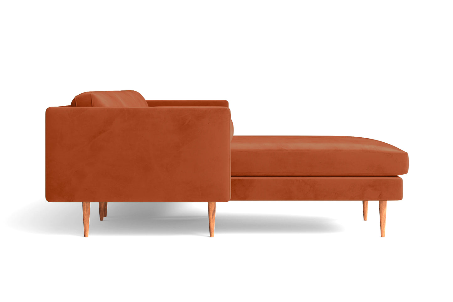 Salerno 3 Seater Left Hand Facing Chaise Lounge Corner Sofa Orange Velvet