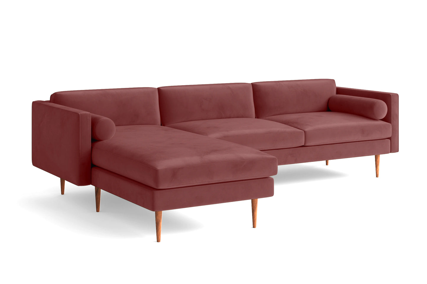 Salerno 3 Seater Left Hand Facing Chaise Lounge Corner Sofa Pink Velvet