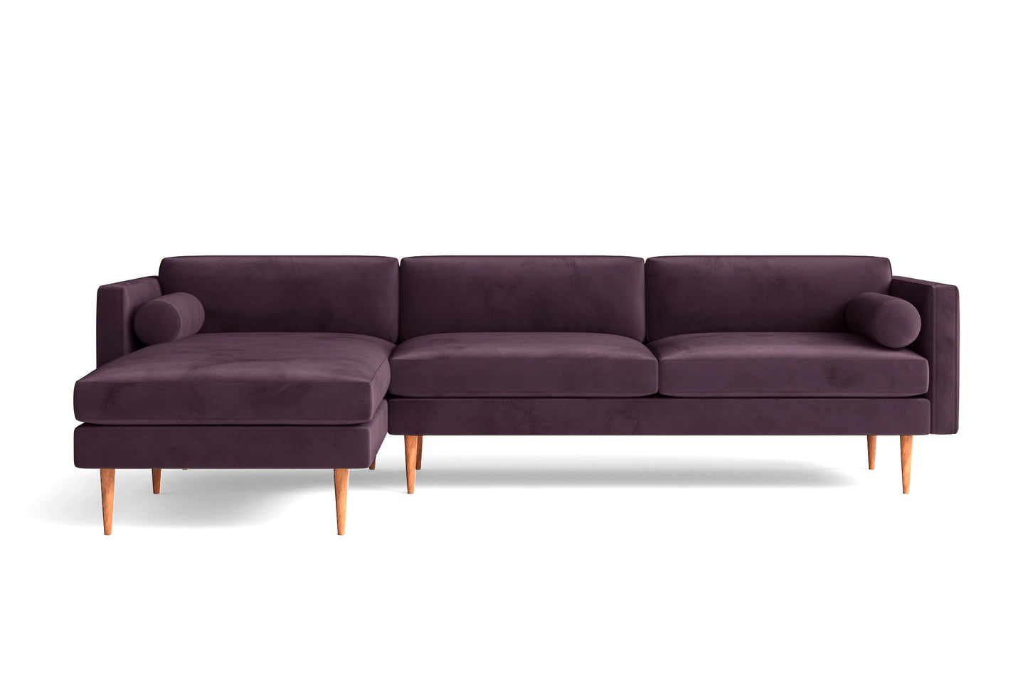 Salerno 3 Seater Left Hand Facing Chaise Lounge Corner Sofa Purple Velvet