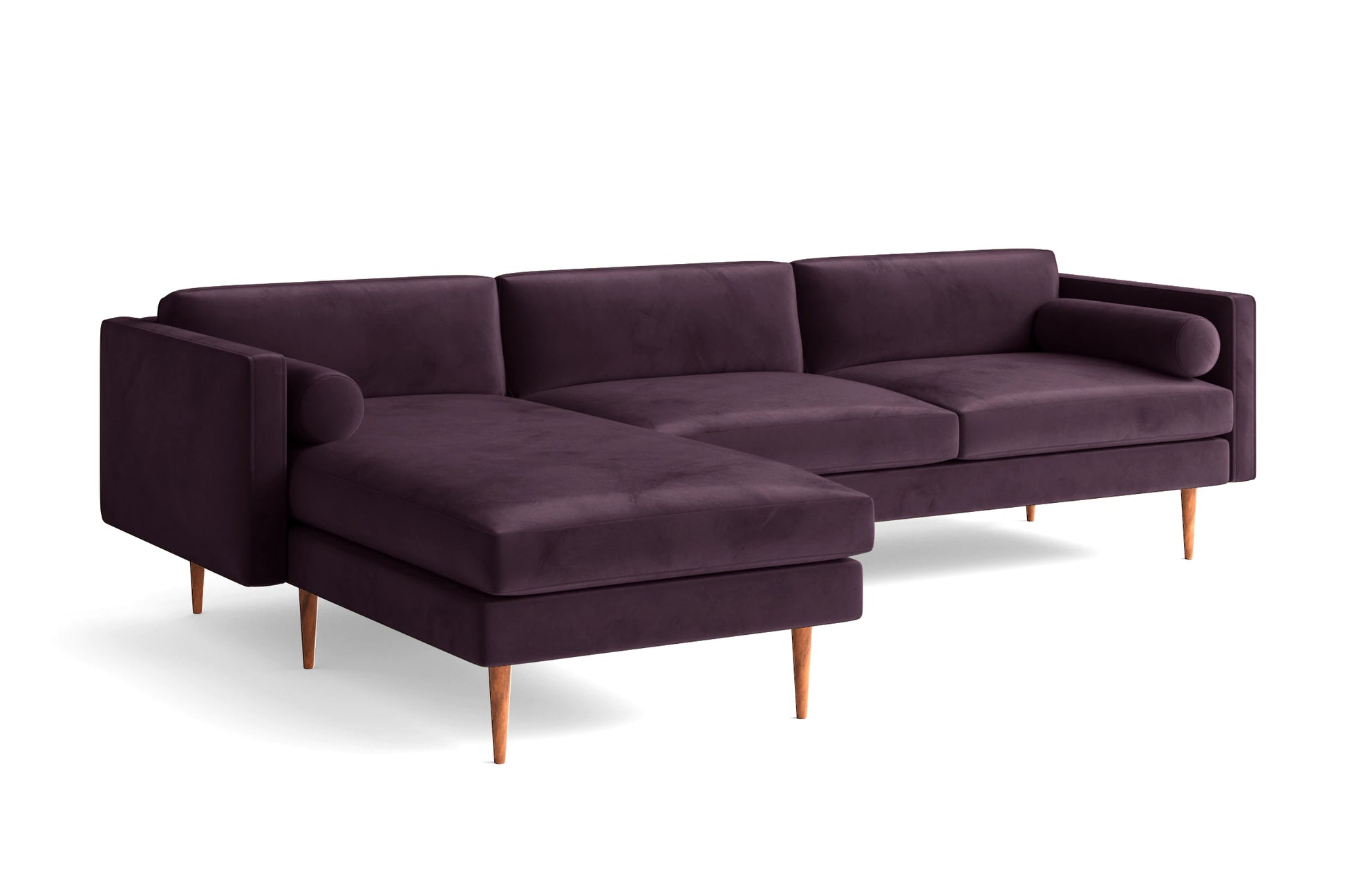 Salerno 3 Seater Left Hand Facing Chaise Lounge Corner Sofa Purple Velvet