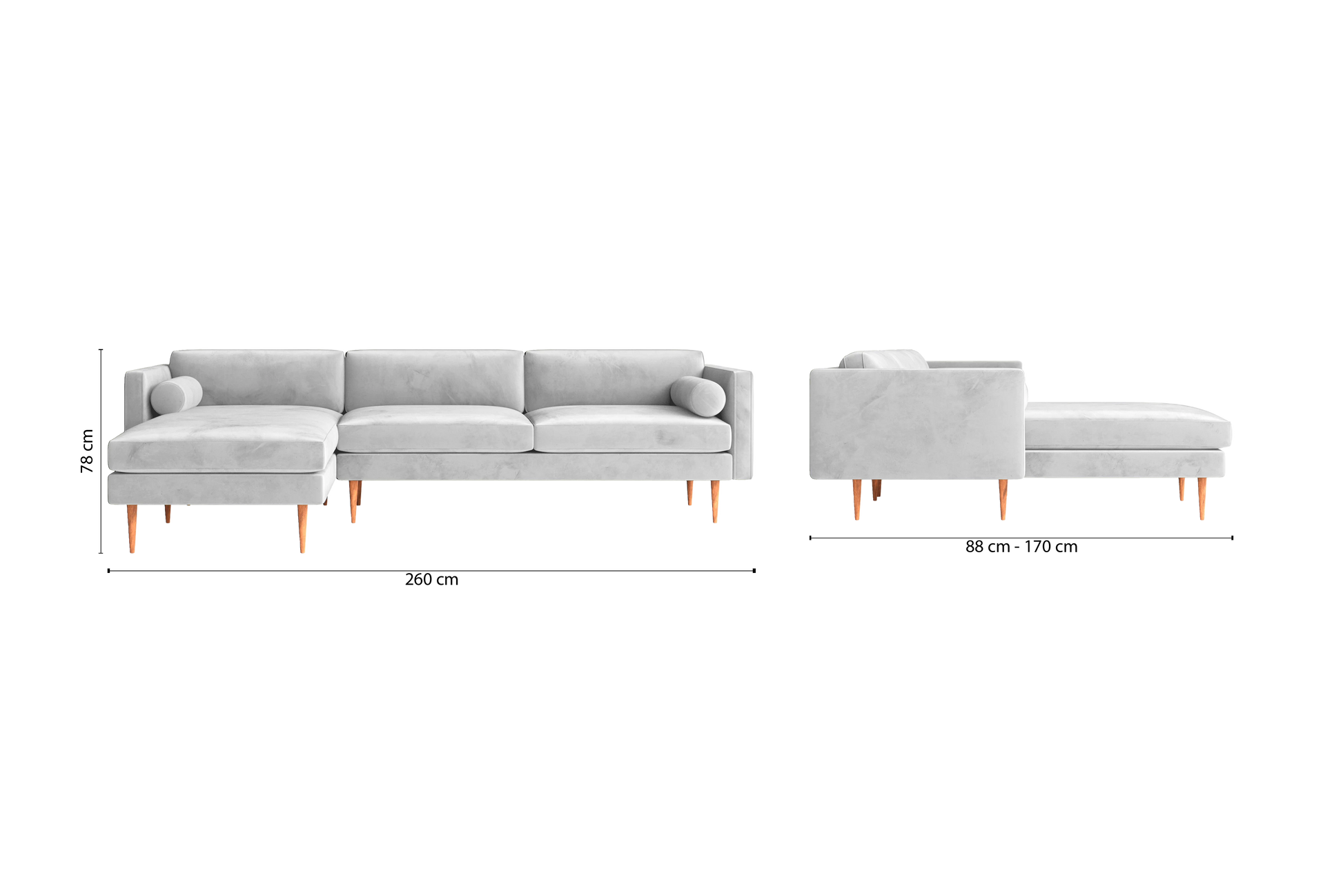 Salerno 3 Seater Left Hand Facing Chaise Lounge Corner Sofa White Velvet