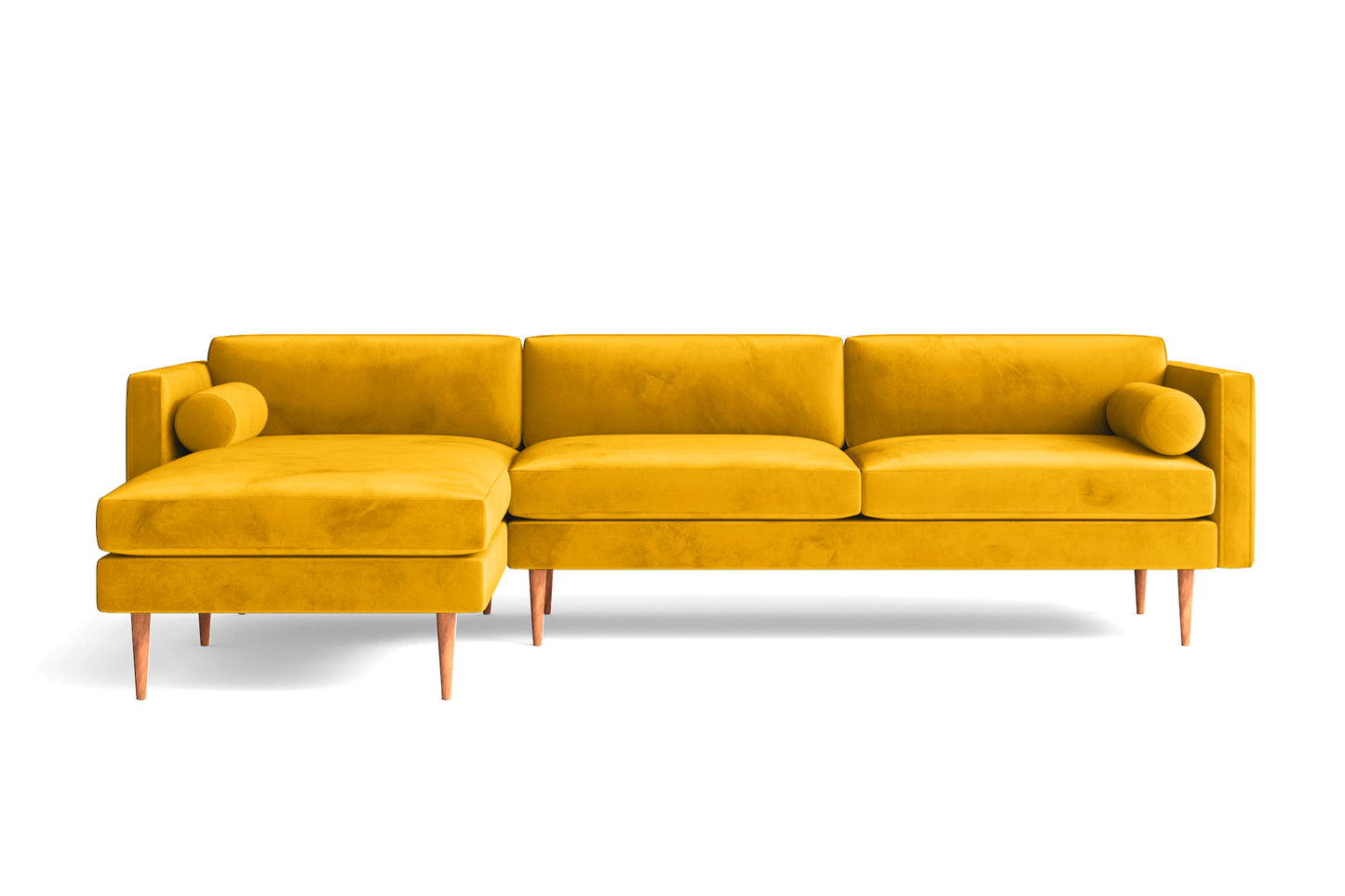 Salerno 3 Seater Left Hand Facing Chaise Lounge Corner Sofa Yellow Velvet