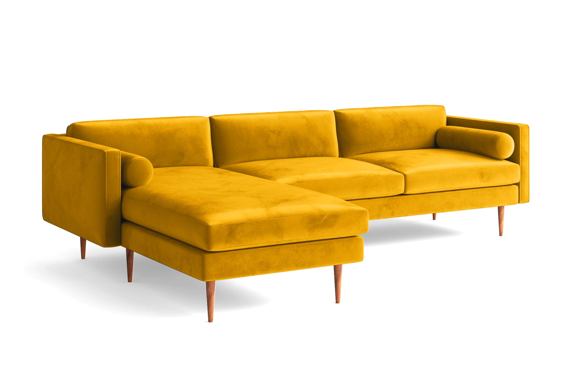 Salerno 3 Seater Left Hand Facing Chaise Lounge Corner Sofa Yellow Velvet