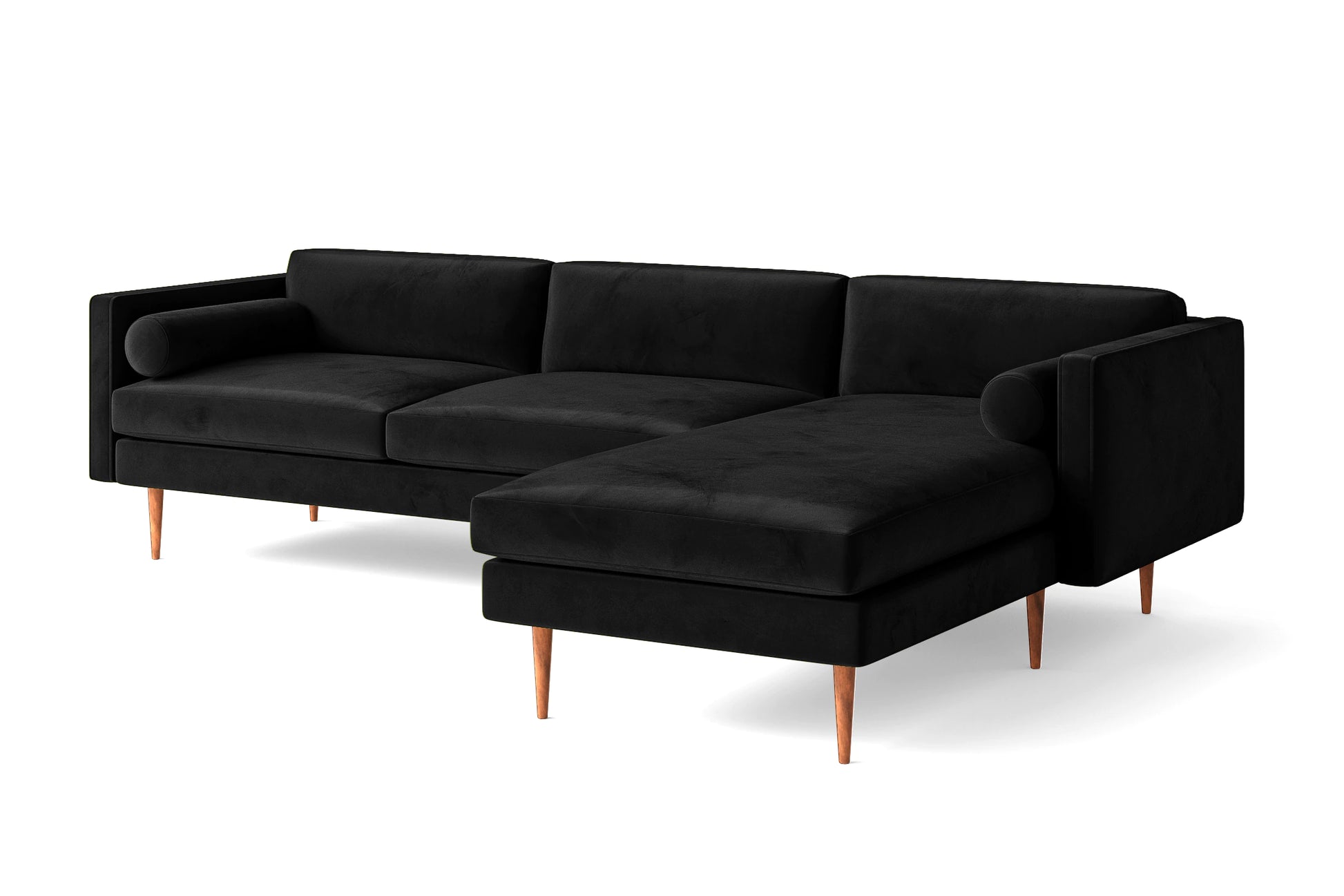 Salerno 3 Seater Right Hand Facing Chaise Lounge Corner Sofa Black Velvet