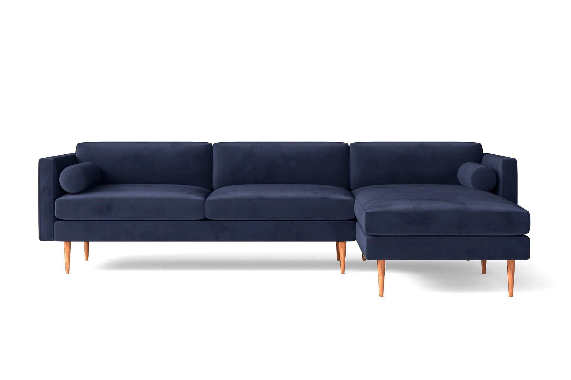 Salerno 3 Seater Right Hand Facing Chaise Lounge Corner Sofa Dark Blue Velvet