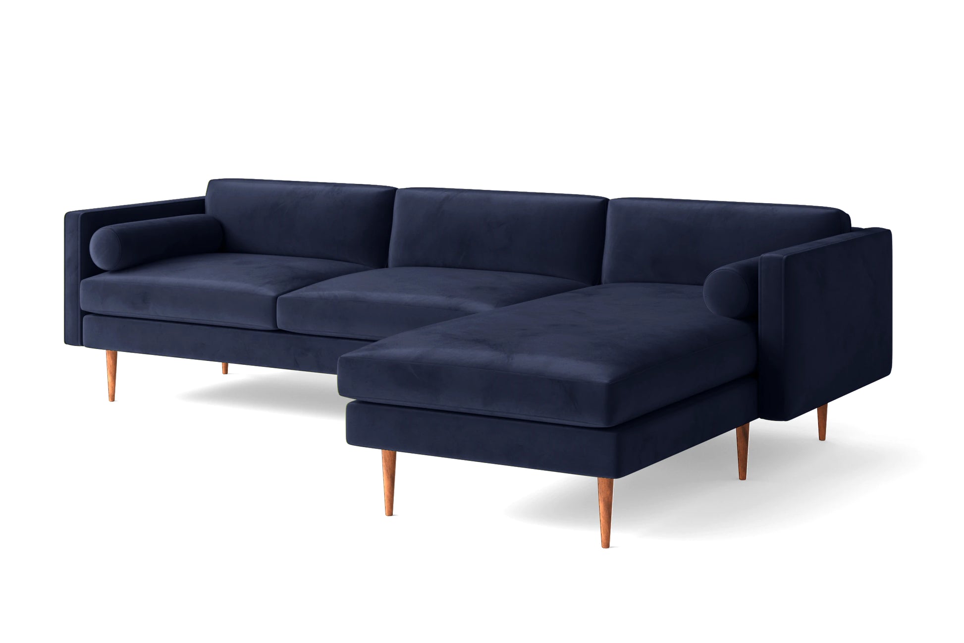 Salerno 3 Seater Right Hand Facing Chaise Lounge Corner Sofa Dark Blue Velvet