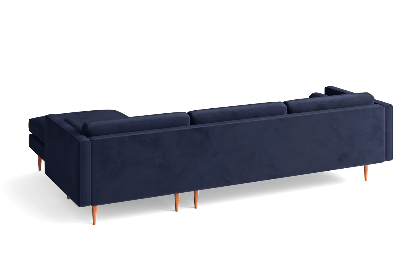 Salerno 3 Seater Right Hand Facing Chaise Lounge Corner Sofa Dark Blue Velvet