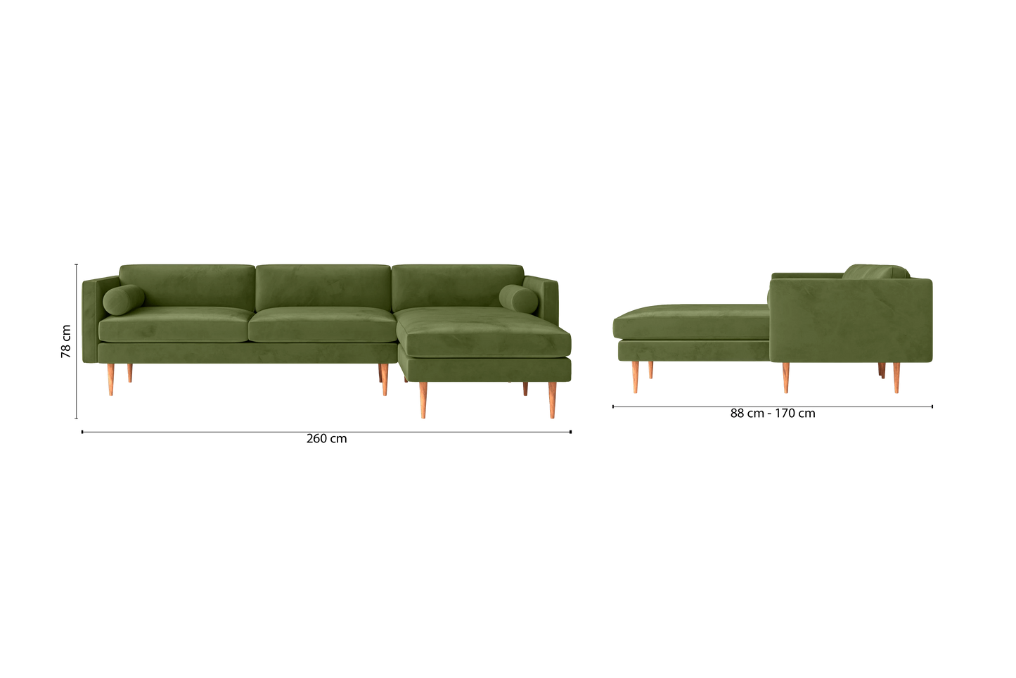 Salerno 3 Seater Right Hand Facing Chaise Lounge Corner Sofa Lime Velvet