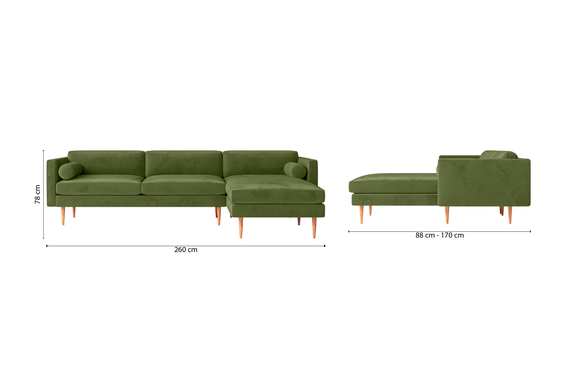 Salerno 3 Seater Right Hand Facing Chaise Lounge Corner Sofa Lime Velvet