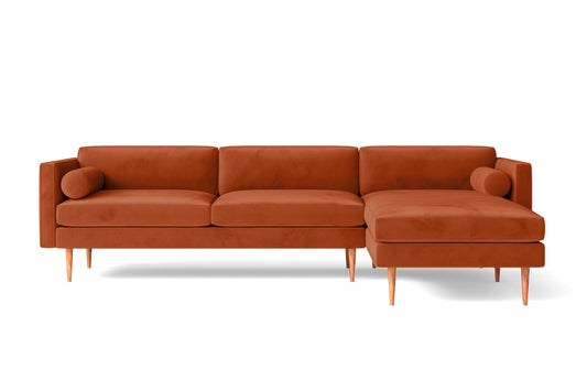 Salerno 3 Seater Right Hand Facing Chaise Lounge Corner Sofa Orange Velvet