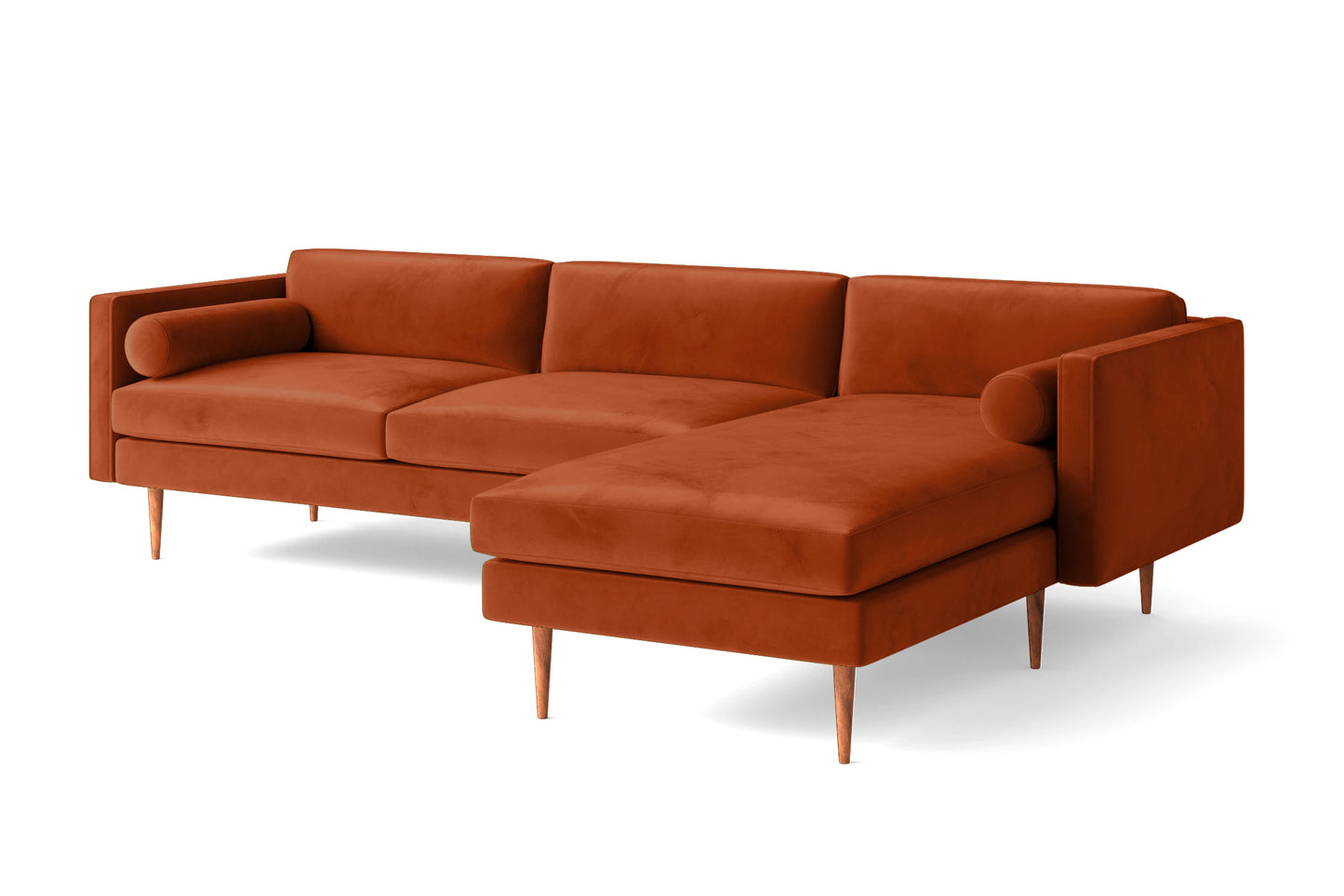 Salerno 3 Seater Right Hand Facing Chaise Lounge Corner Sofa Orange Velvet