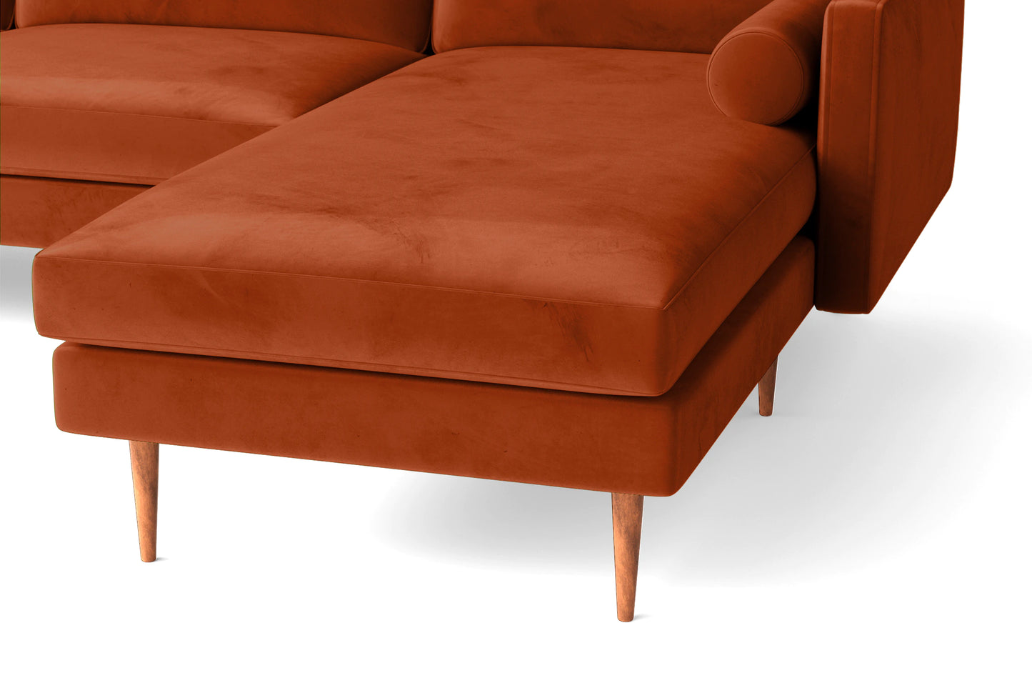 Salerno 3 Seater Right Hand Facing Chaise Lounge Corner Sofa Orange Velvet