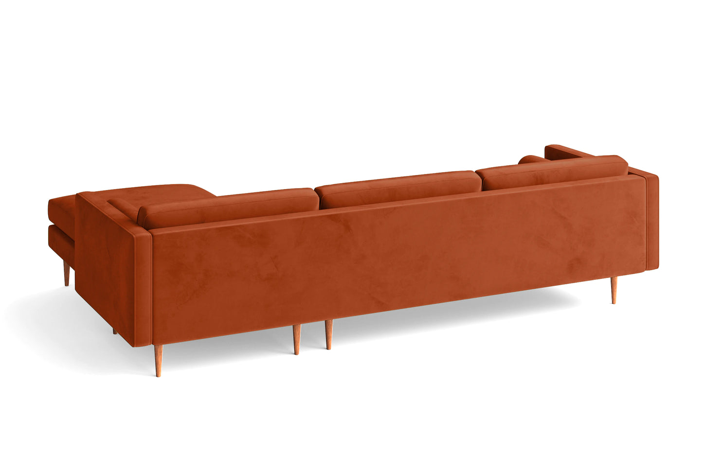 Salerno 3 Seater Right Hand Facing Chaise Lounge Corner Sofa Orange Velvet