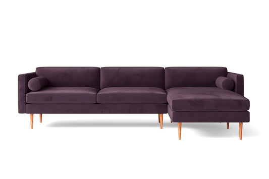 Salerno 3 Seater Right Hand Facing Chaise Lounge Corner Sofa Purple Velvet