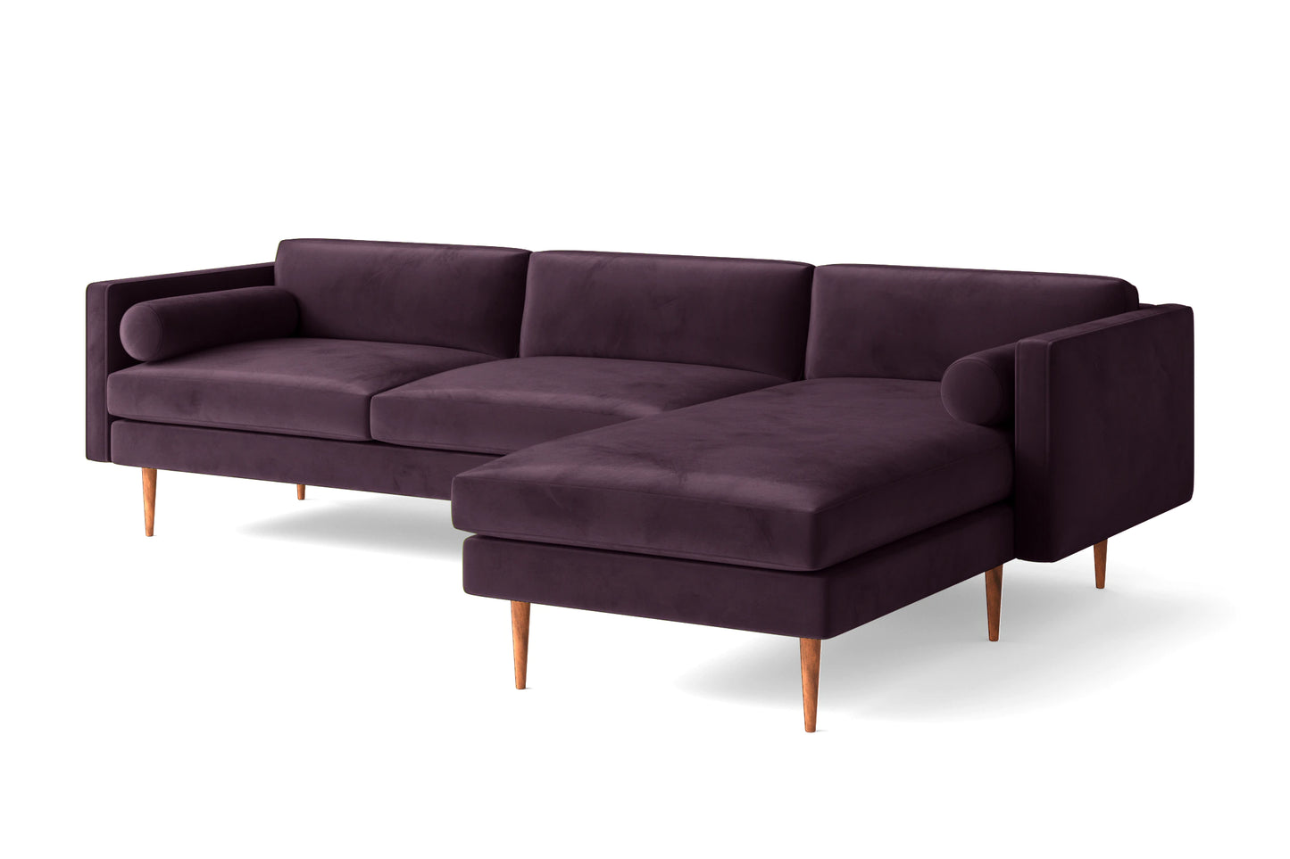 Salerno 3 Seater Right Hand Facing Chaise Lounge Corner Sofa Purple Velvet