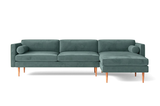 Salerno 3 Seater Right Hand Facing Chaise Lounge Corner Sofa Teal Velvet