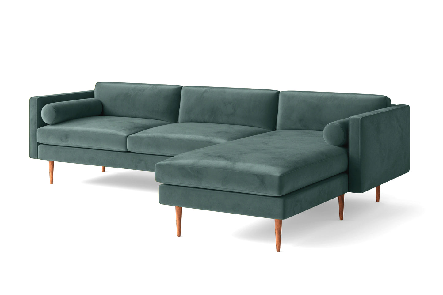 Salerno 3 Seater Right Hand Facing Chaise Lounge Corner Sofa Teal Velvet