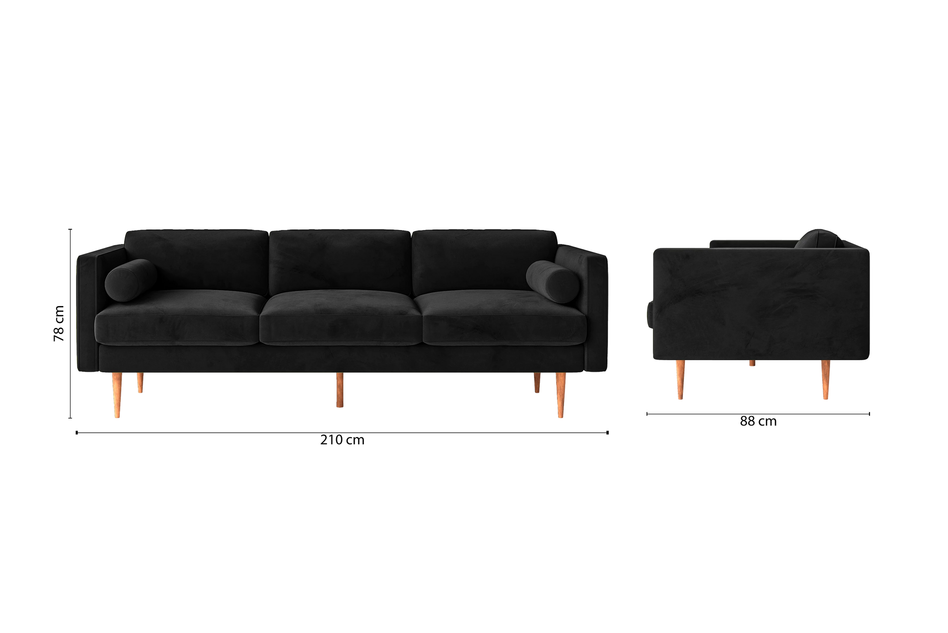 Salerno 3 Seater Sofa Black Velvet