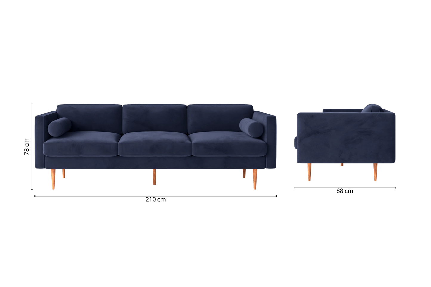 Salerno 3 Seater Sofa Dark Blue Velvet