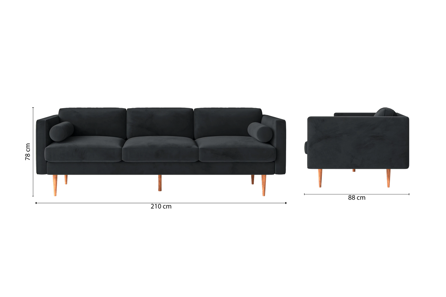 Salerno 3 Seater Sofa Dark Grey Velvet