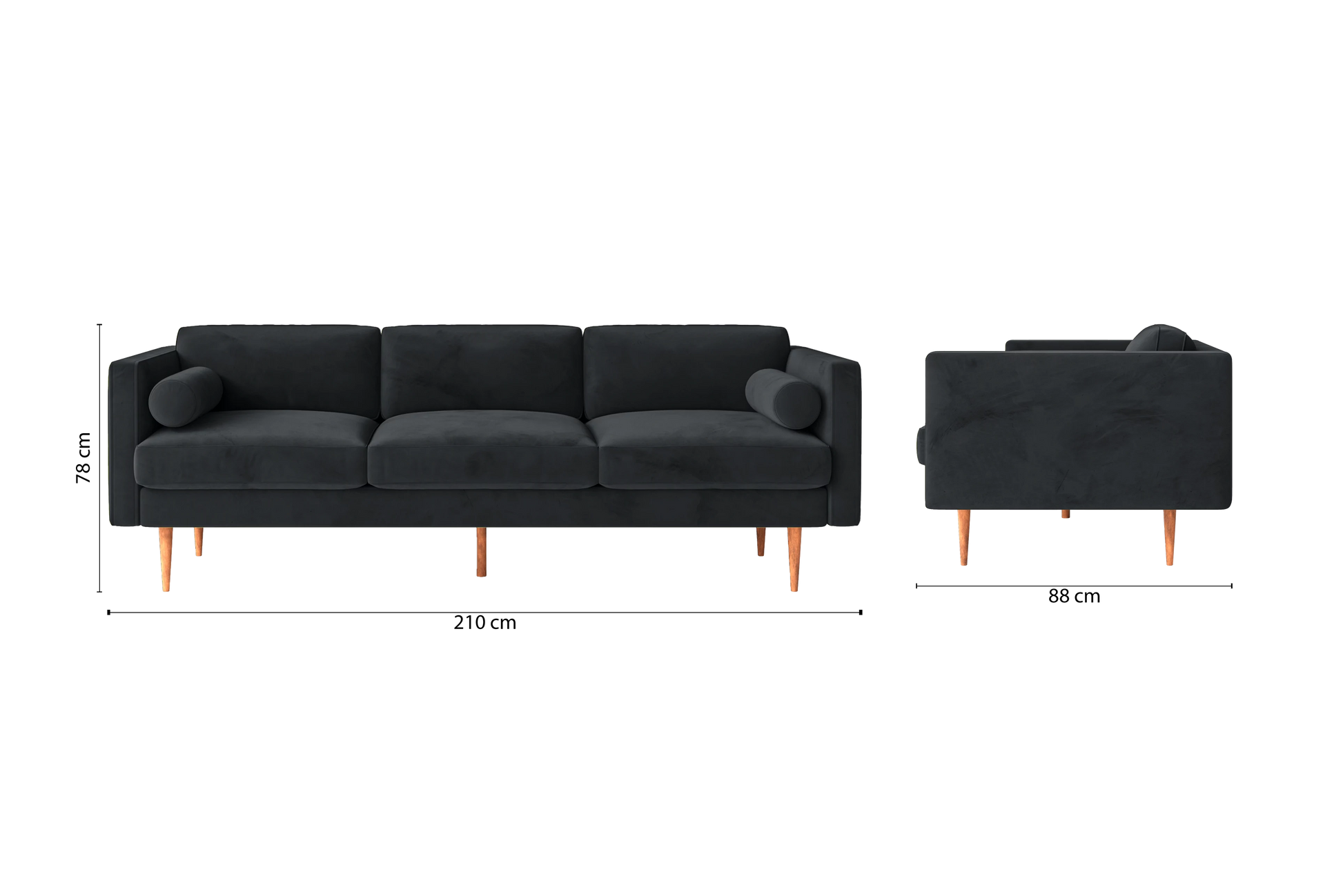 Salerno 3 Seater Sofa Dark Grey Velvet