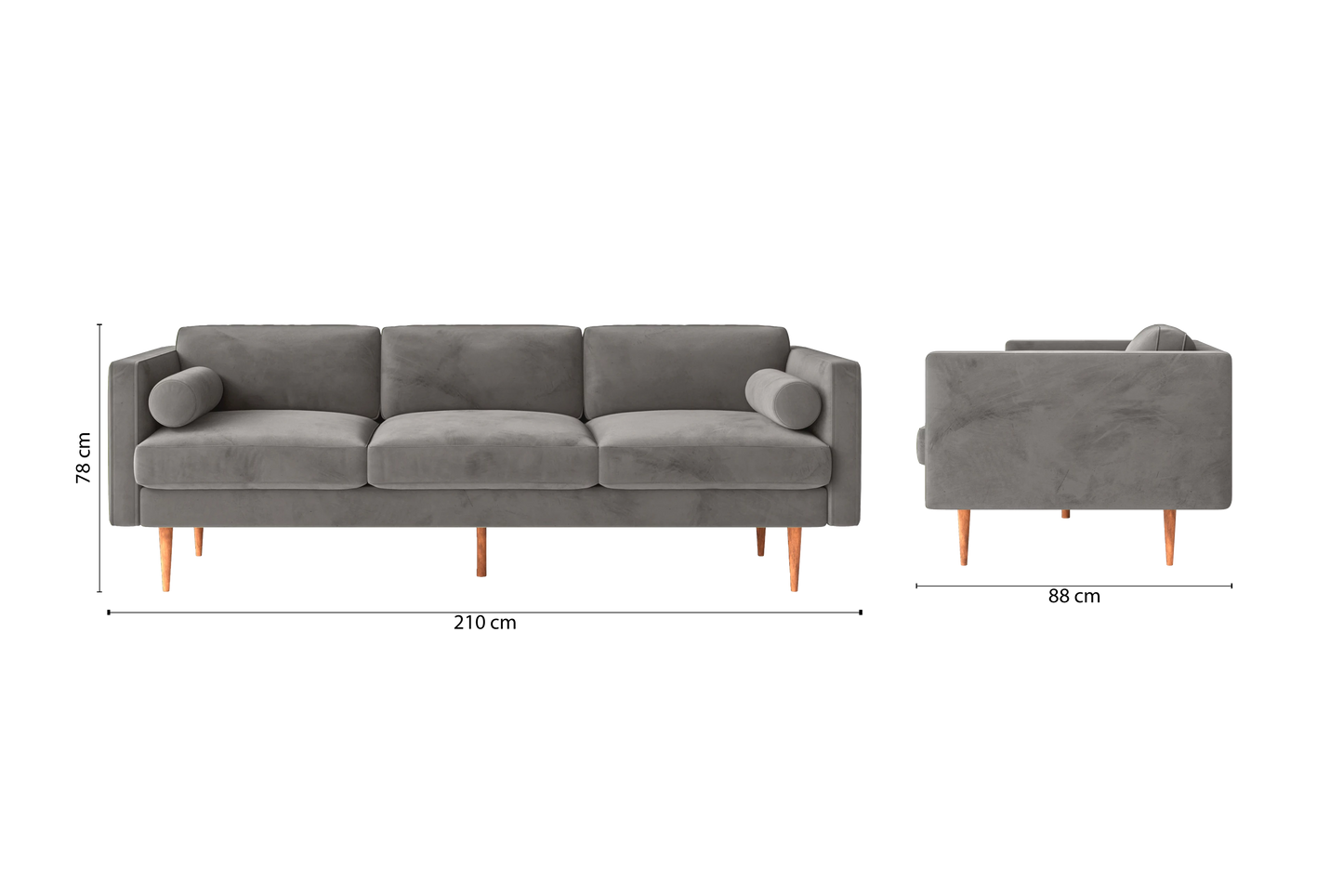 Salerno 3 Seater Sofa Grey Velvet