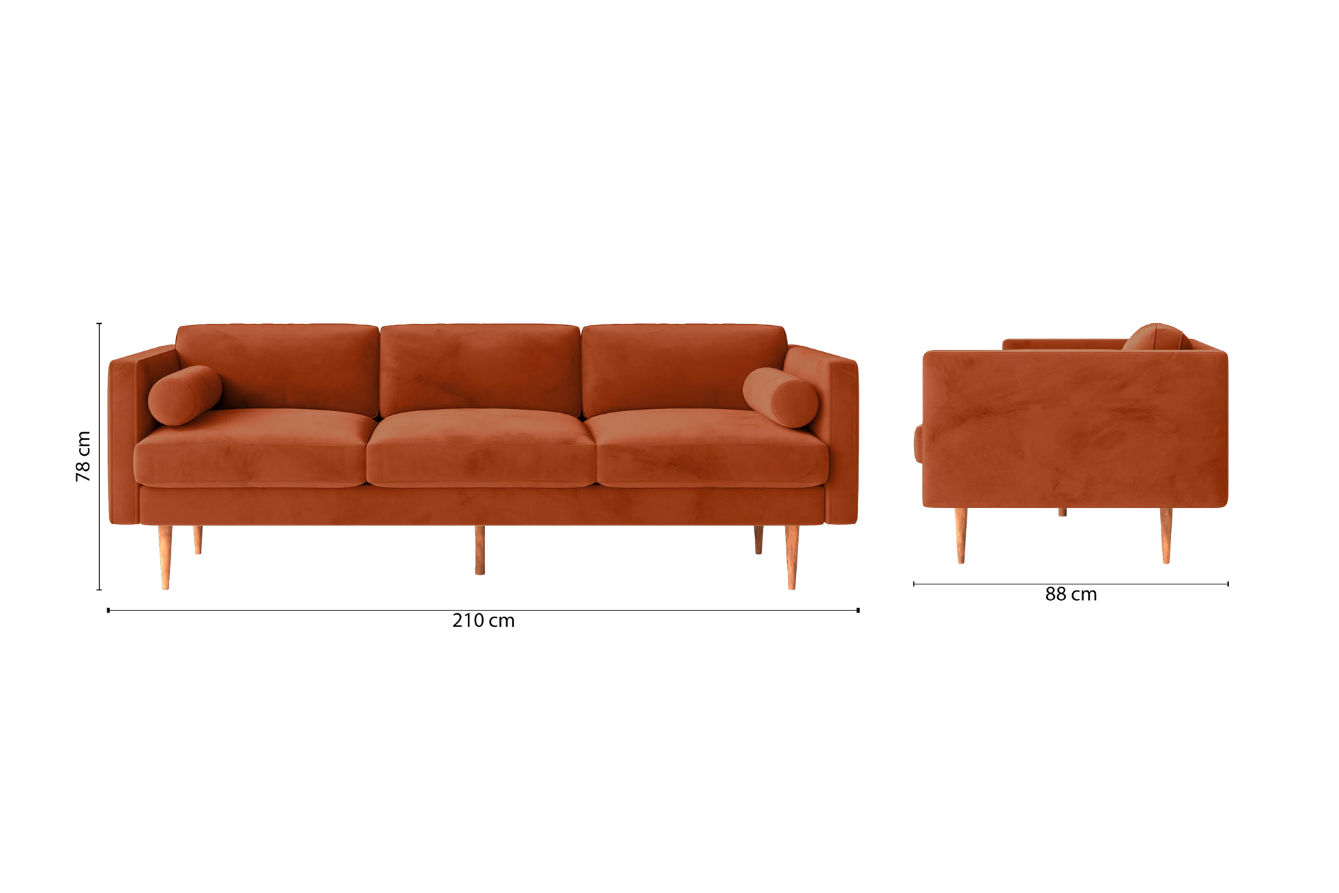 Salerno 3 Seater Sofa Orange Velvet