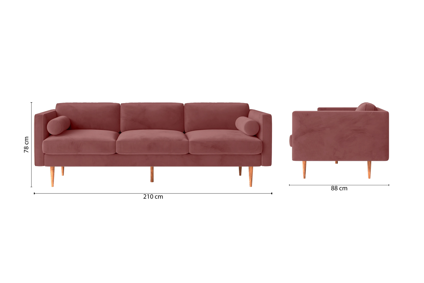 Salerno 3 Seater Sofa Pink Velvet