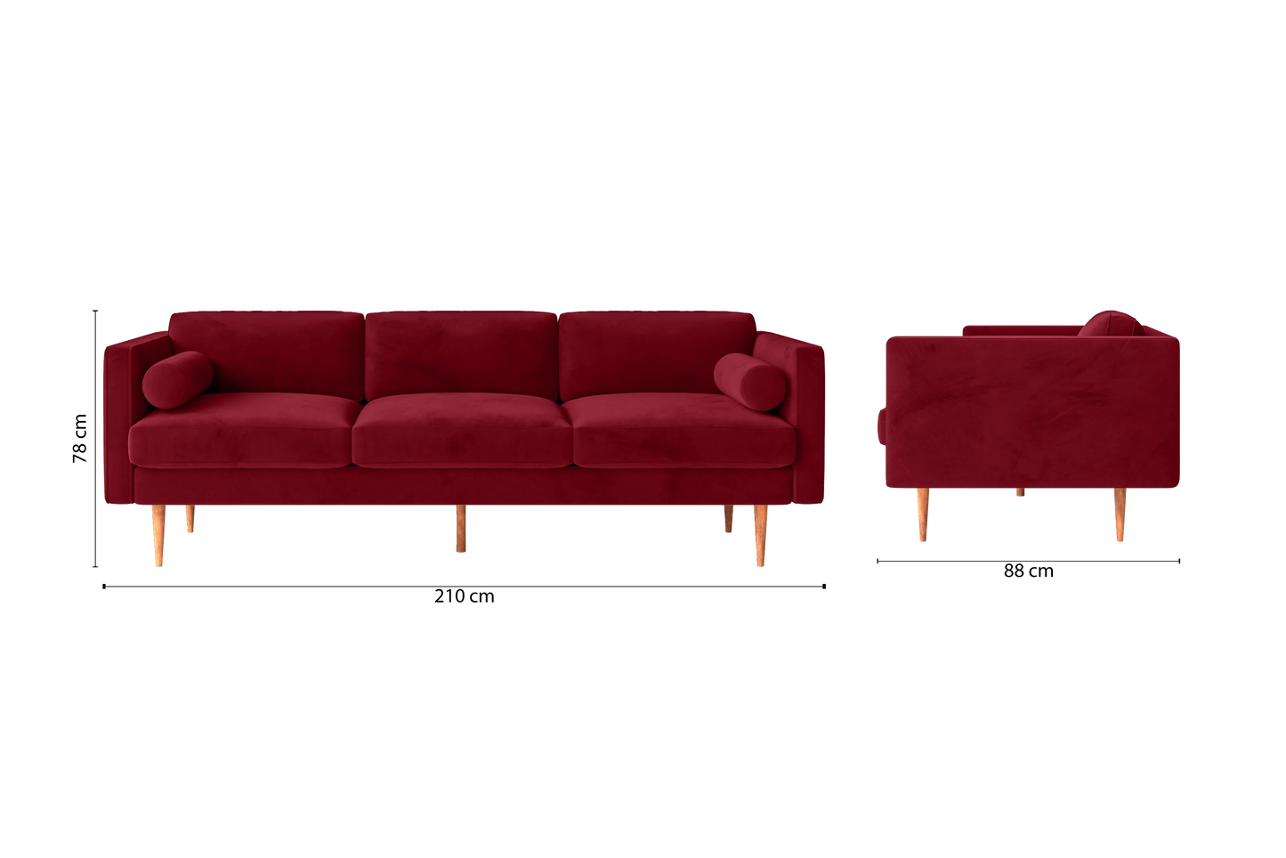 Salerno 3 Seater Sofa Red Velvet