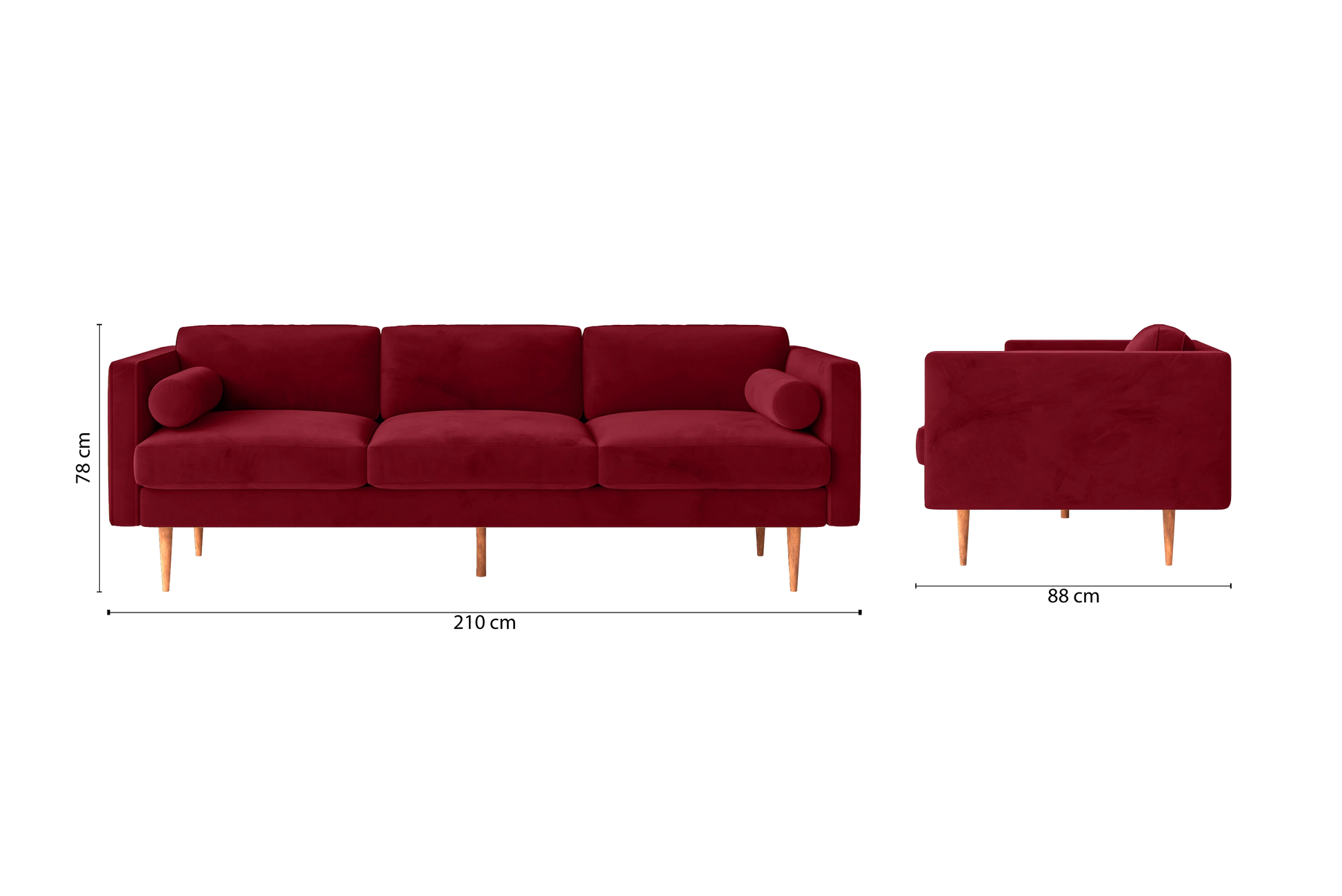 Salerno 3 Seater Sofa Red Velvet