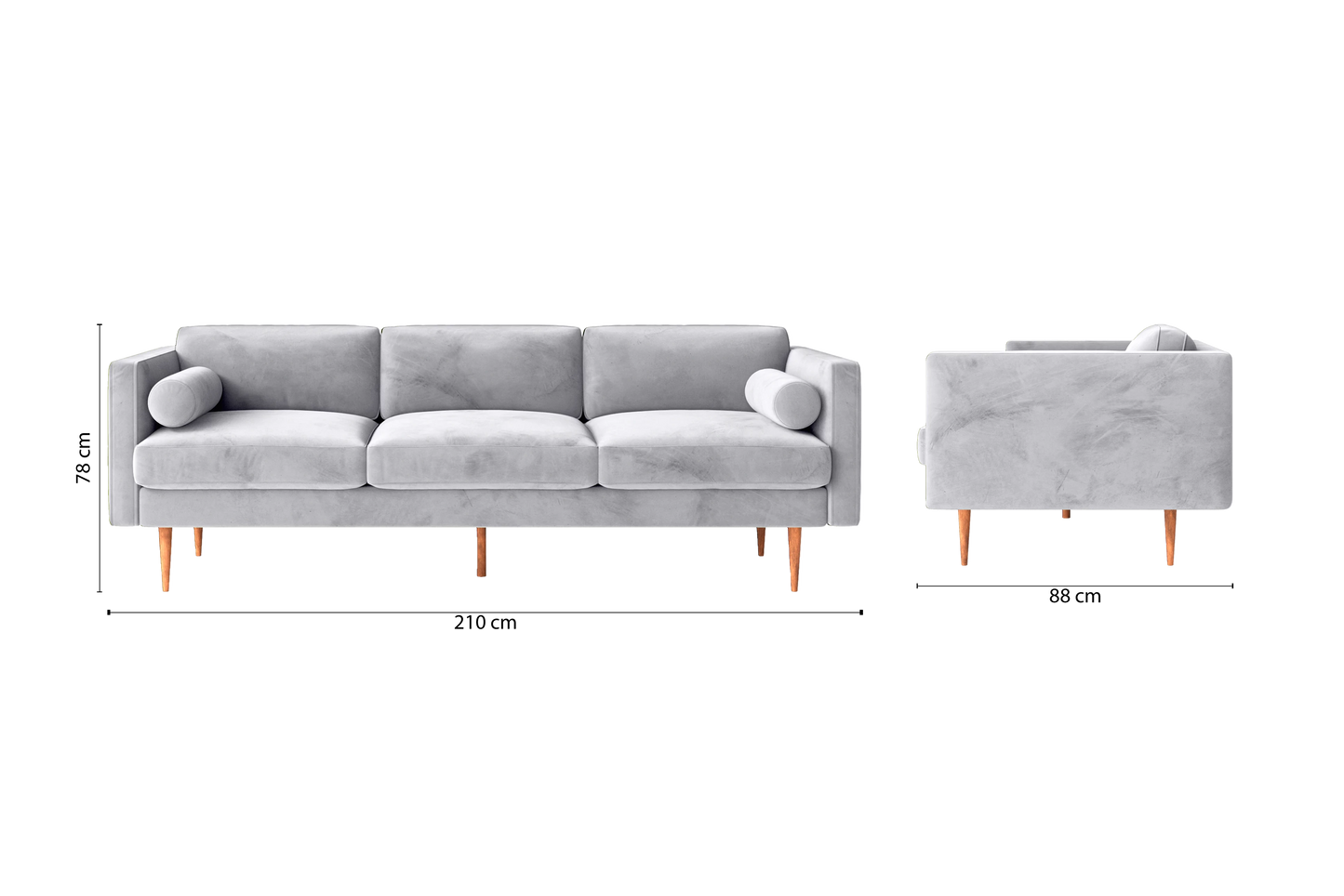 Salerno 3 Seater Sofa Silver Velvet