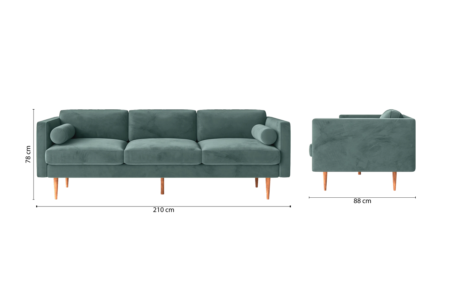 Salerno 3 Seater Sofa Teal Velvet