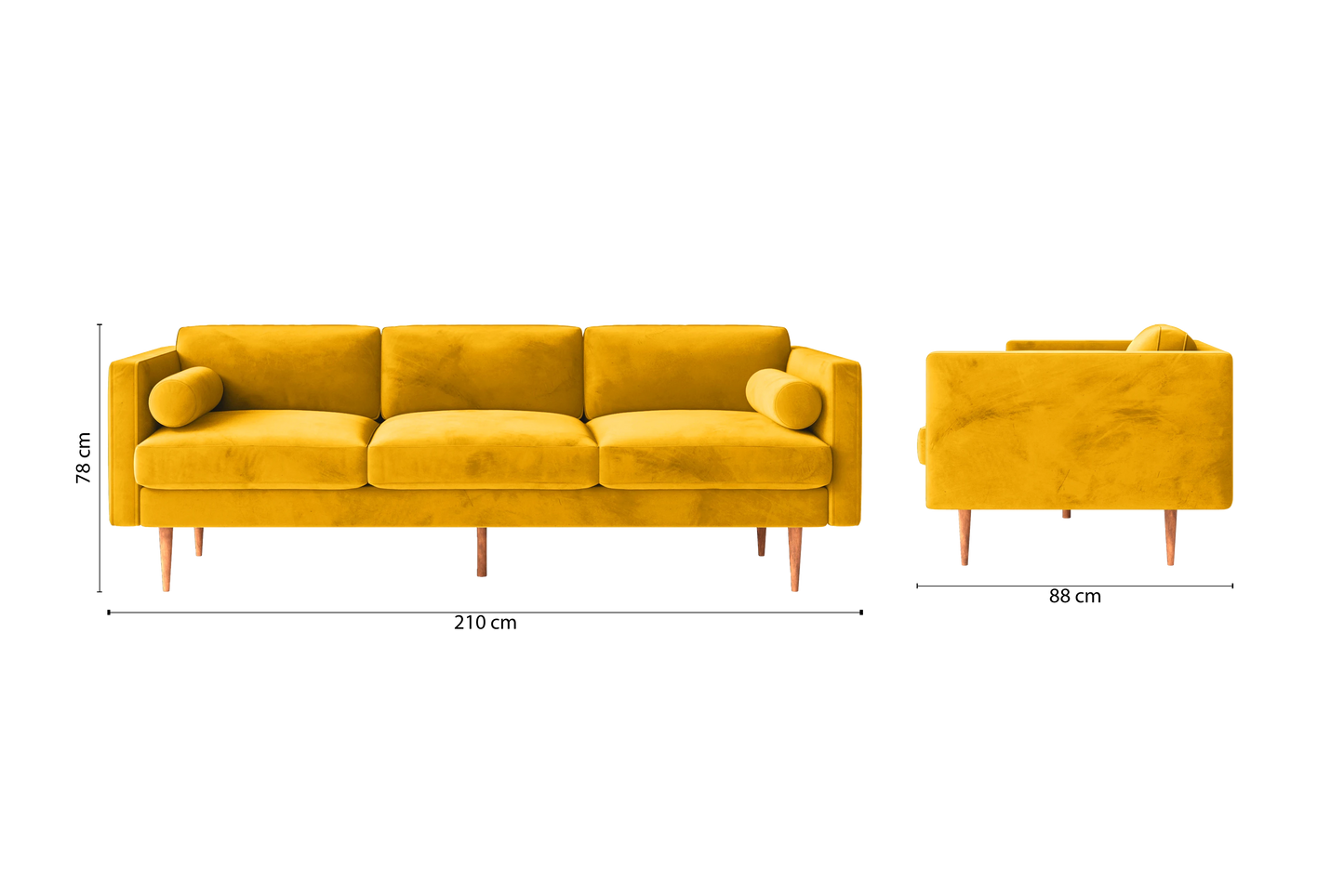 Salerno 3 Seater Sofa Yellow Velvet