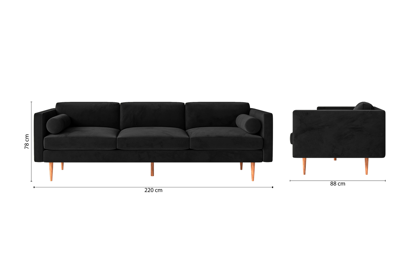 Salerno 4 Seater Sofa Black Velvet