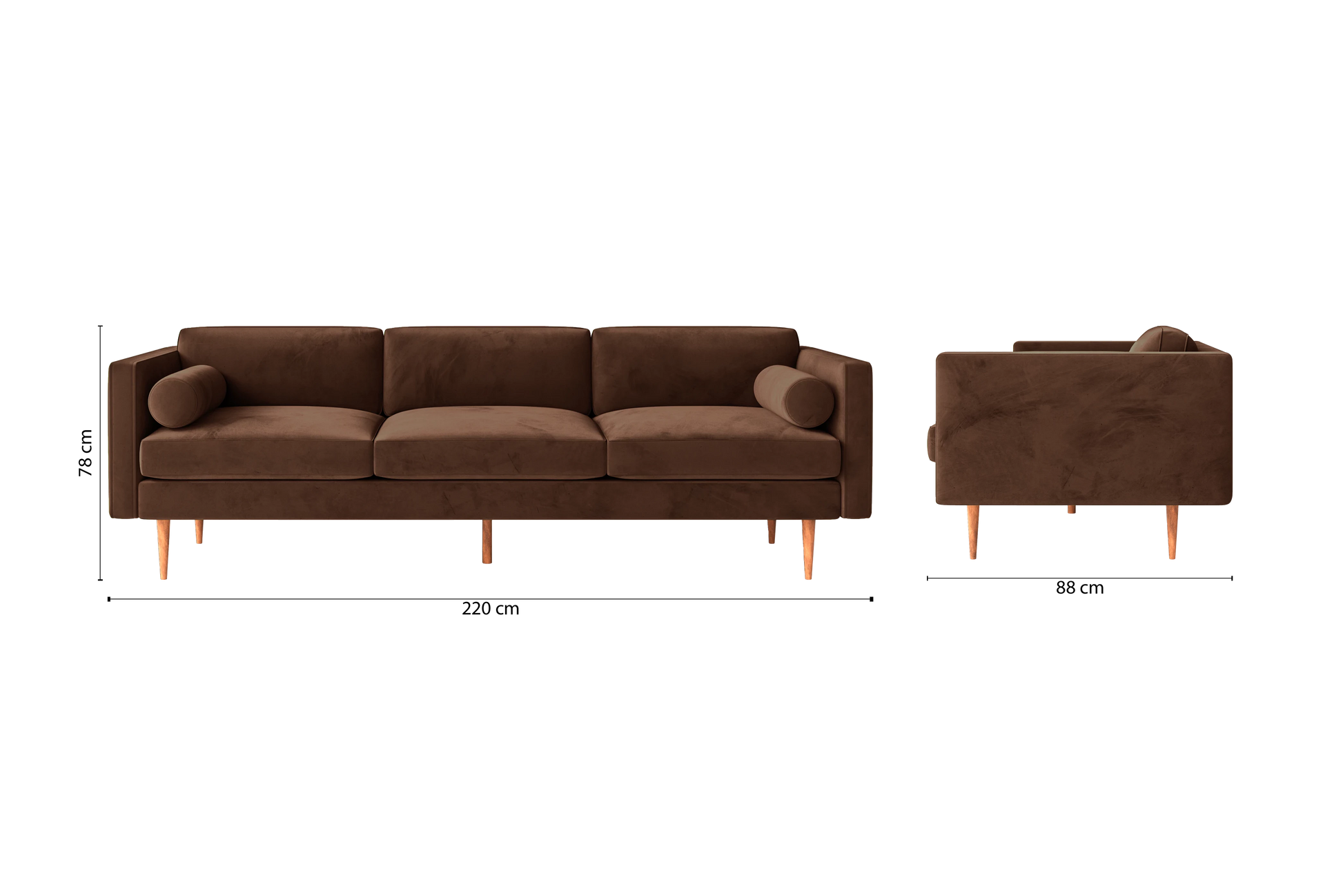 Salerno 4 Seater Sofa Coffee Brown Velvet