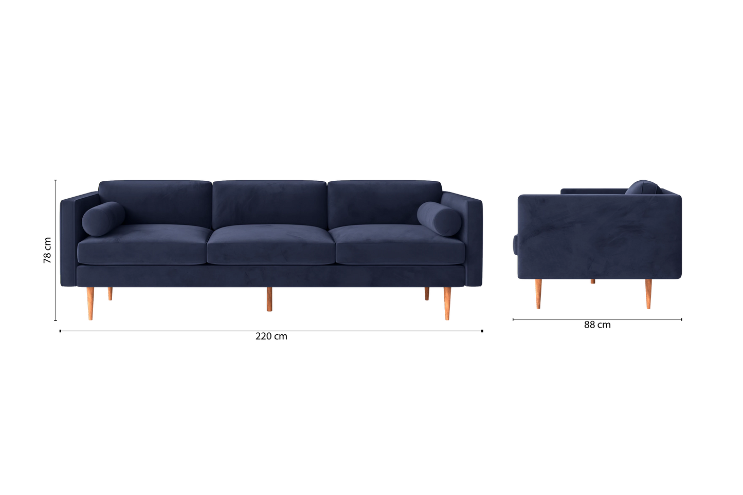 Salerno 4 Seater Sofa Dark Blue Velvet