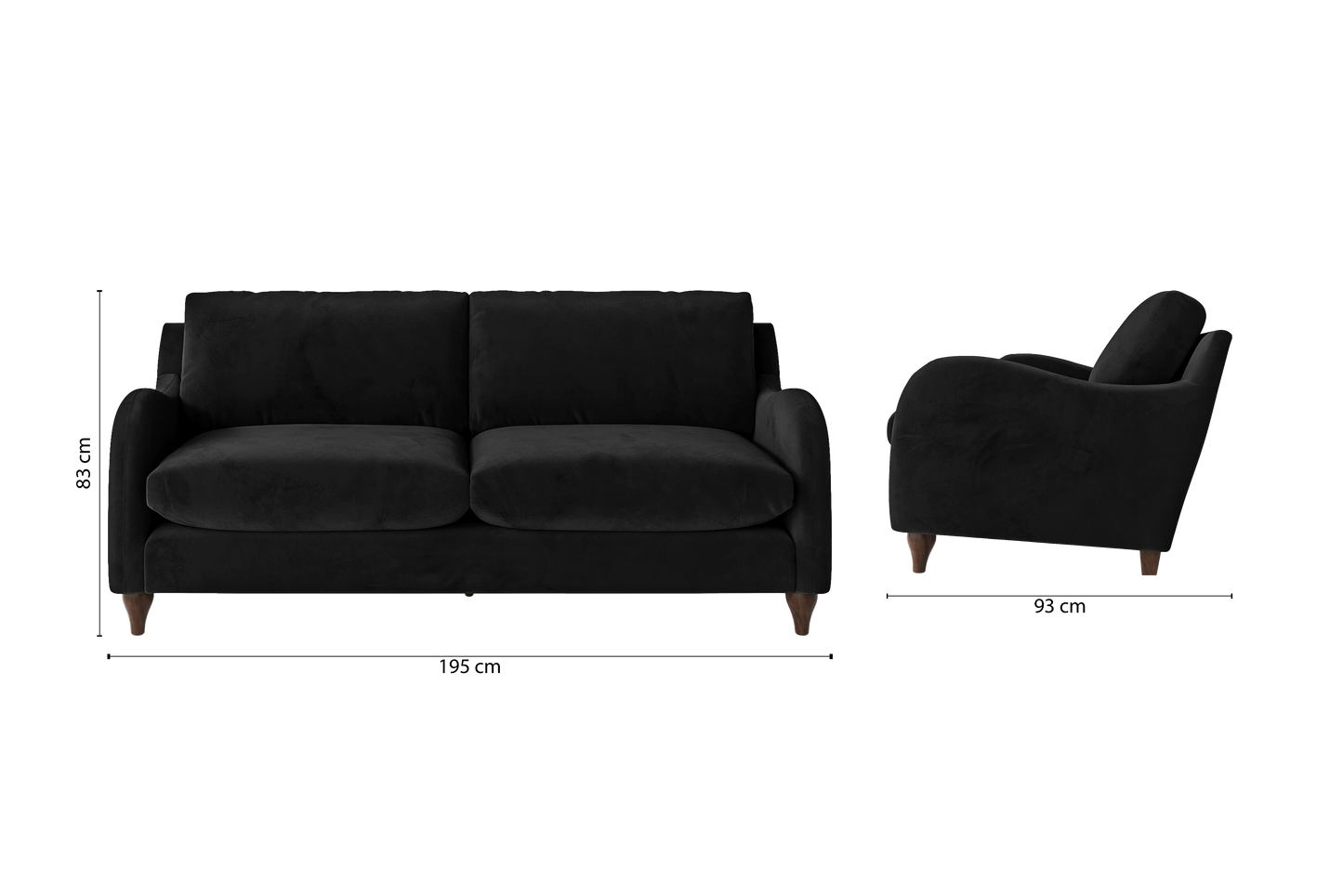 Sallisaw 3 Seater Sofa Black Velvet