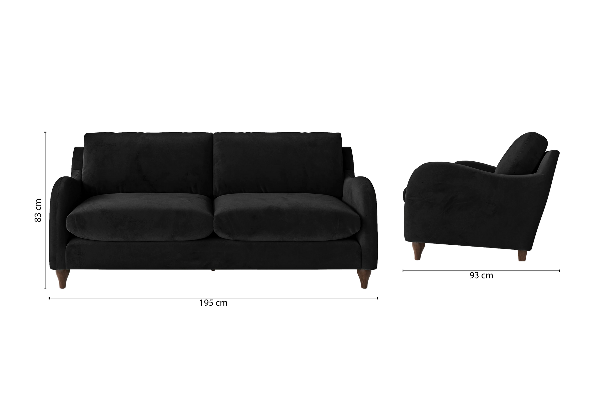 Sallisaw 3 Seater Sofa Black Velvet