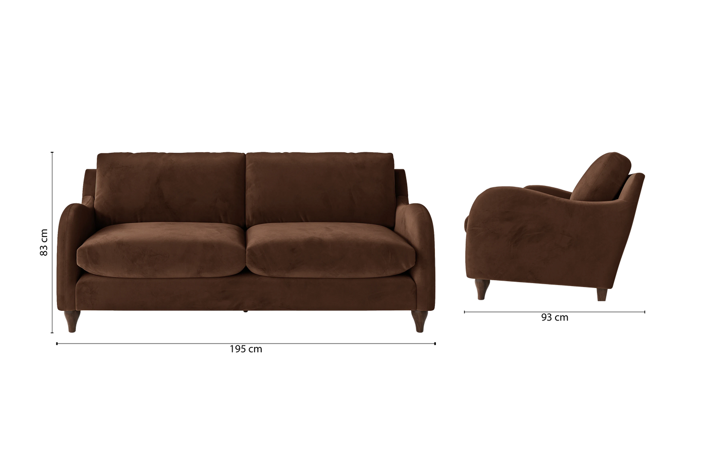 Sallisaw 3 Seater Sofa Coffee Brown Velvet