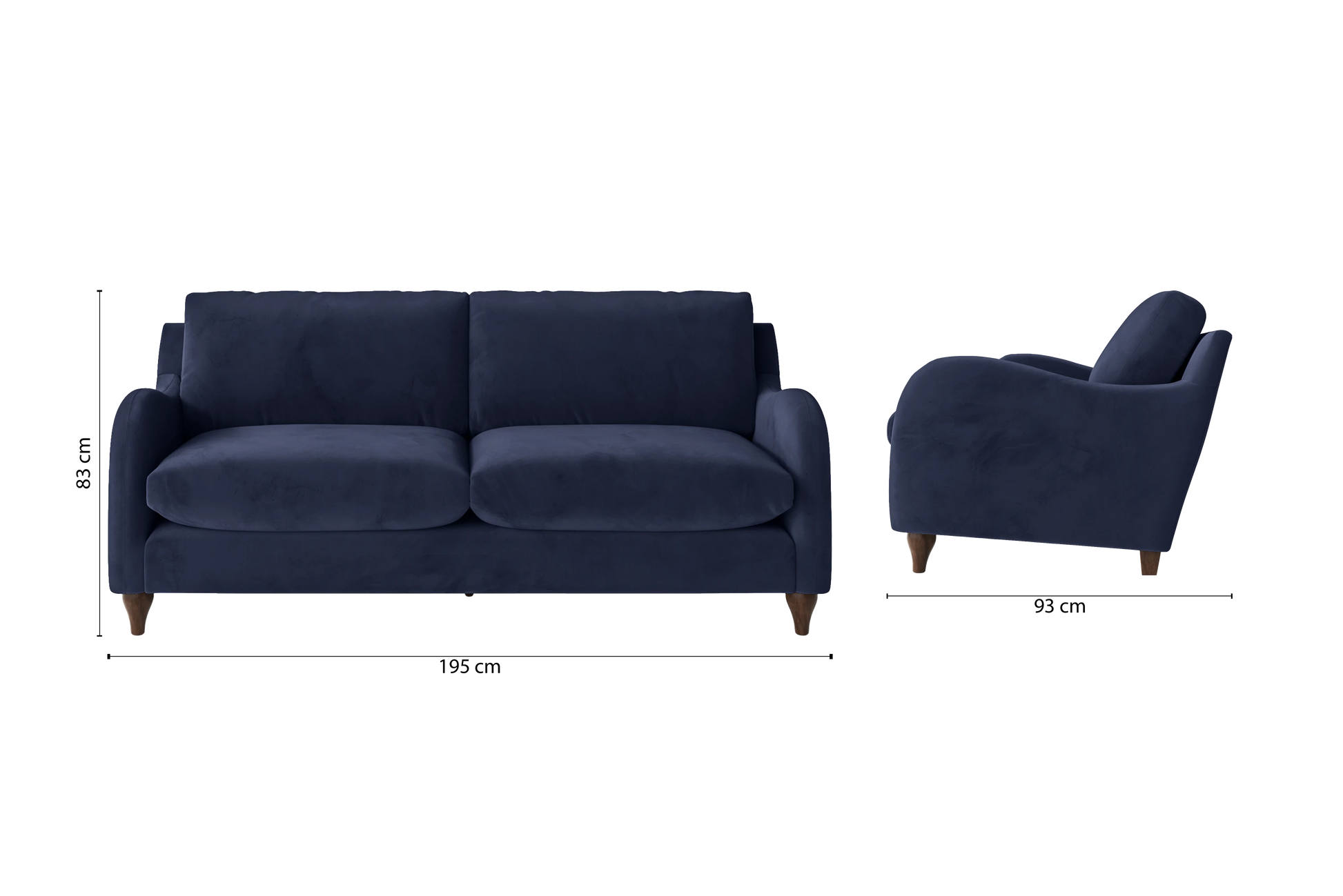 Sallisaw 3 Seater Sofa Dark Blue Velvet