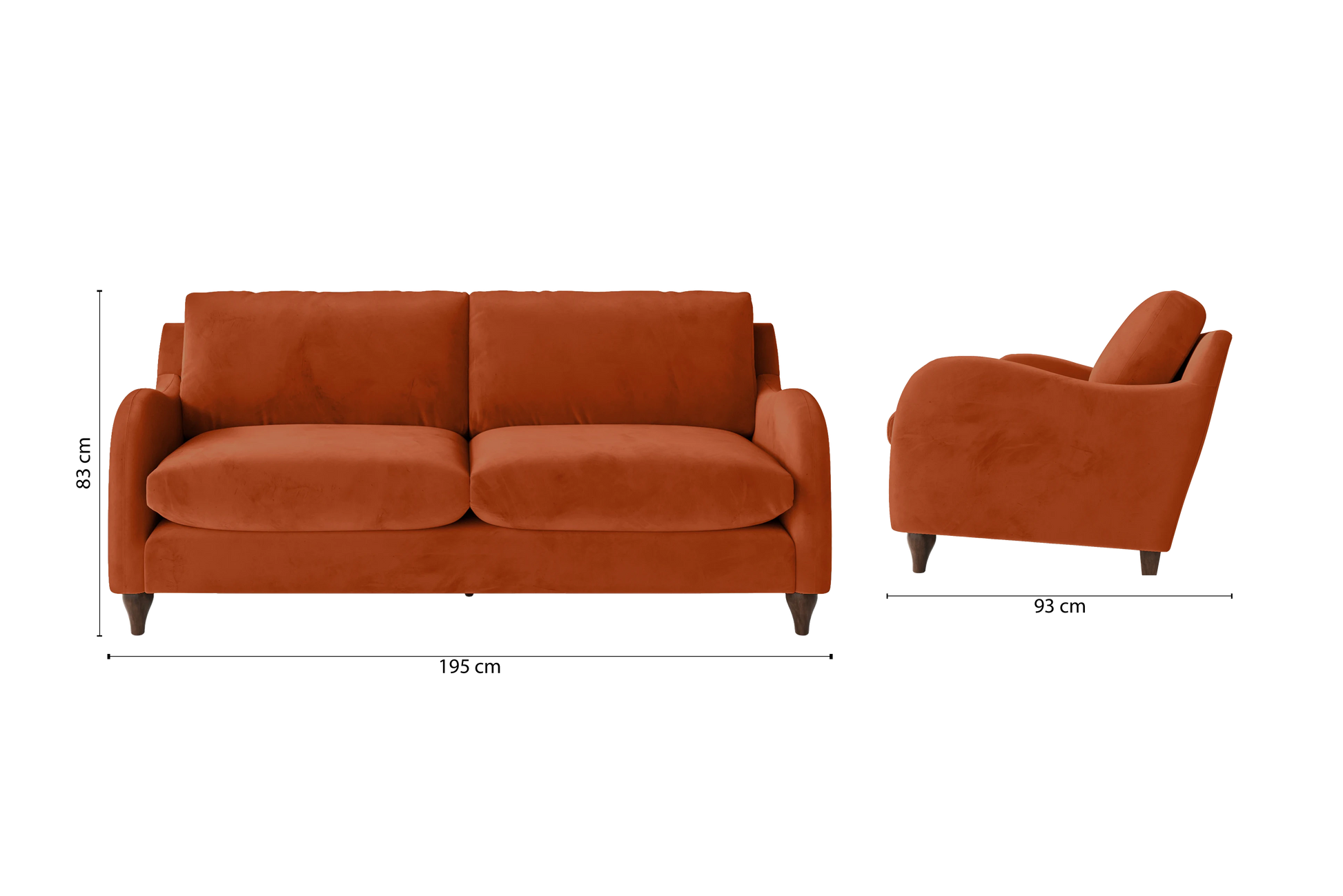 Sallisaw 3 Seater Sofa Orange Velvet