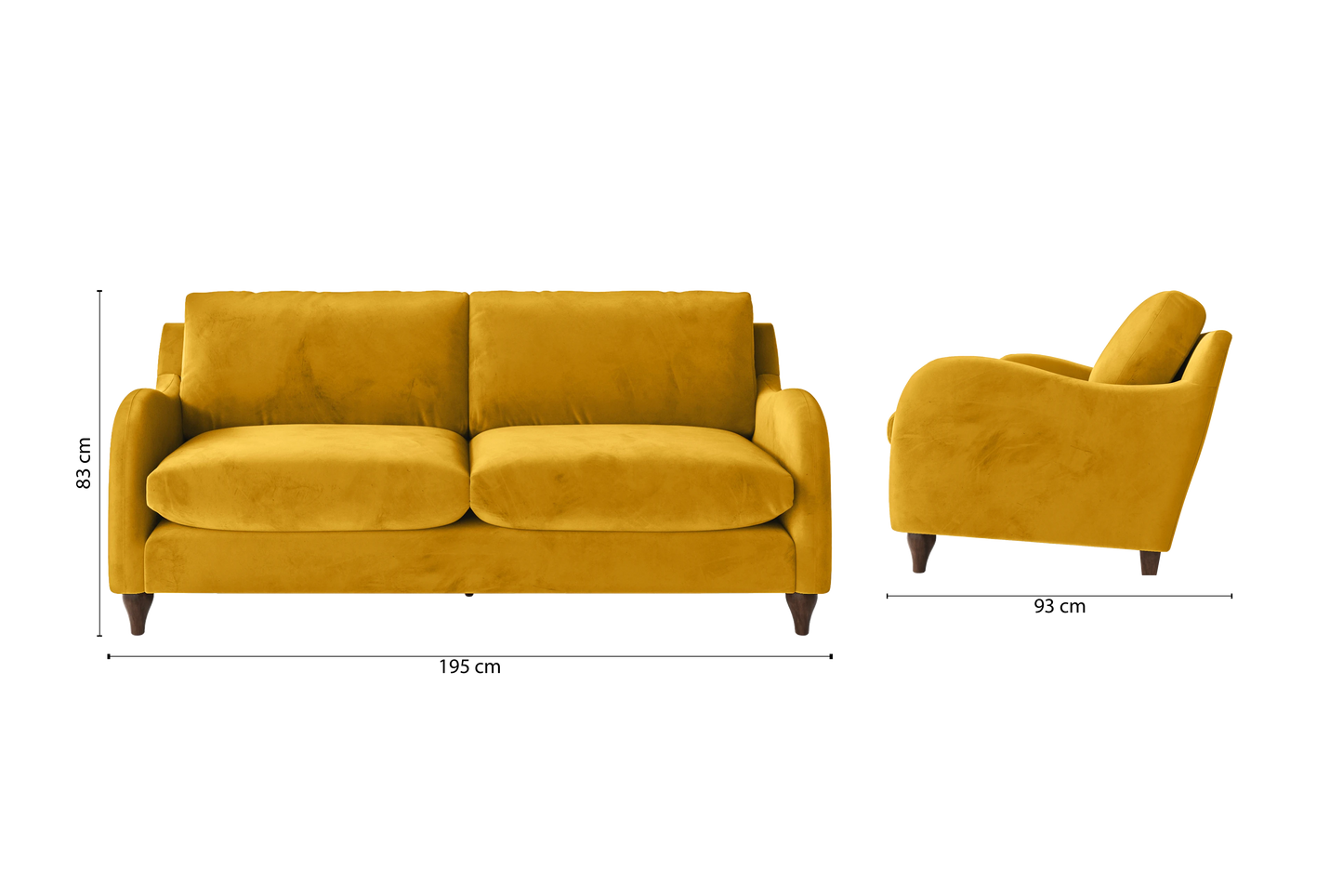 Sallisaw 3 Seater Sofa Yellow Velvet