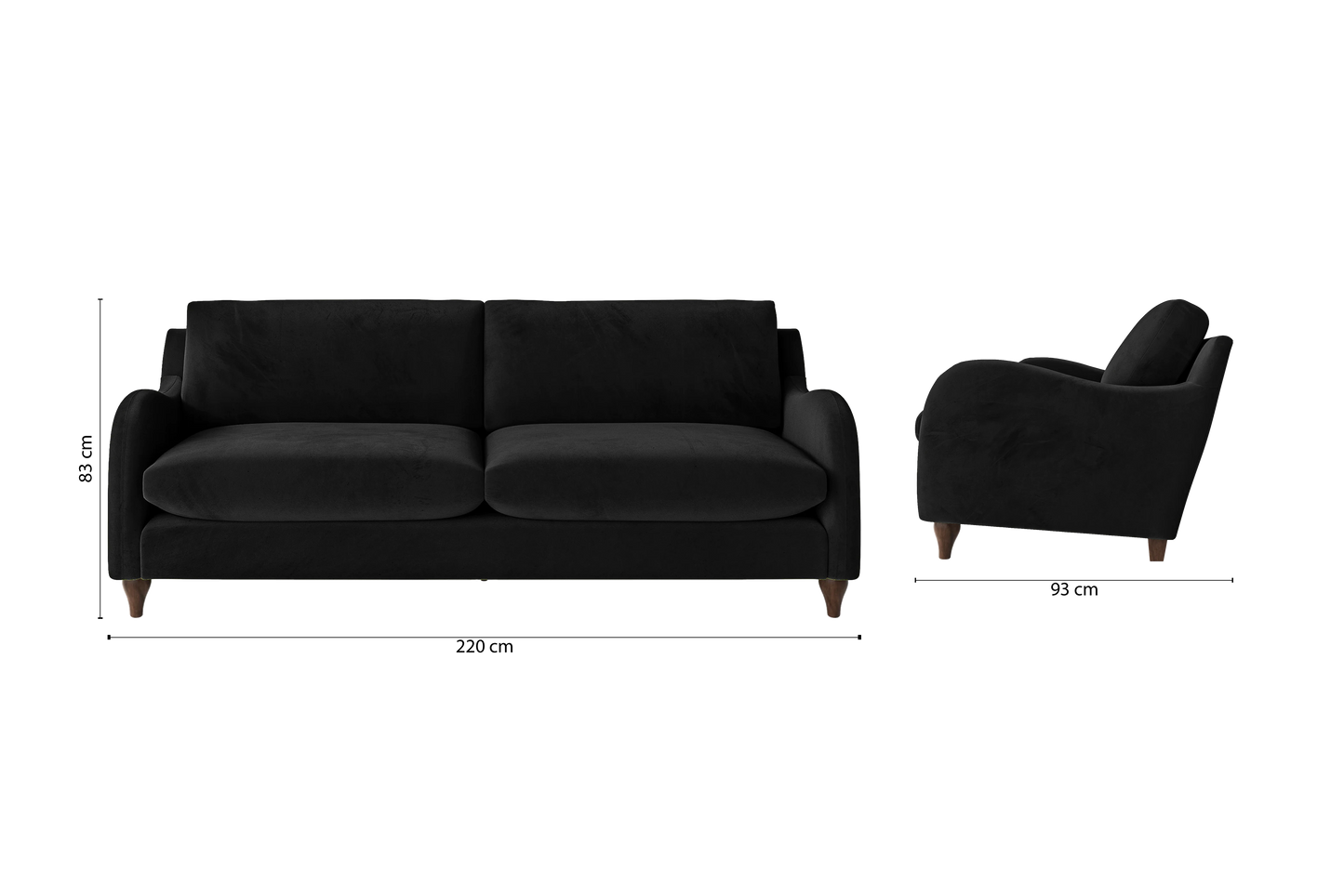 Sallisaw 4 Seater Sofa Black Velvet