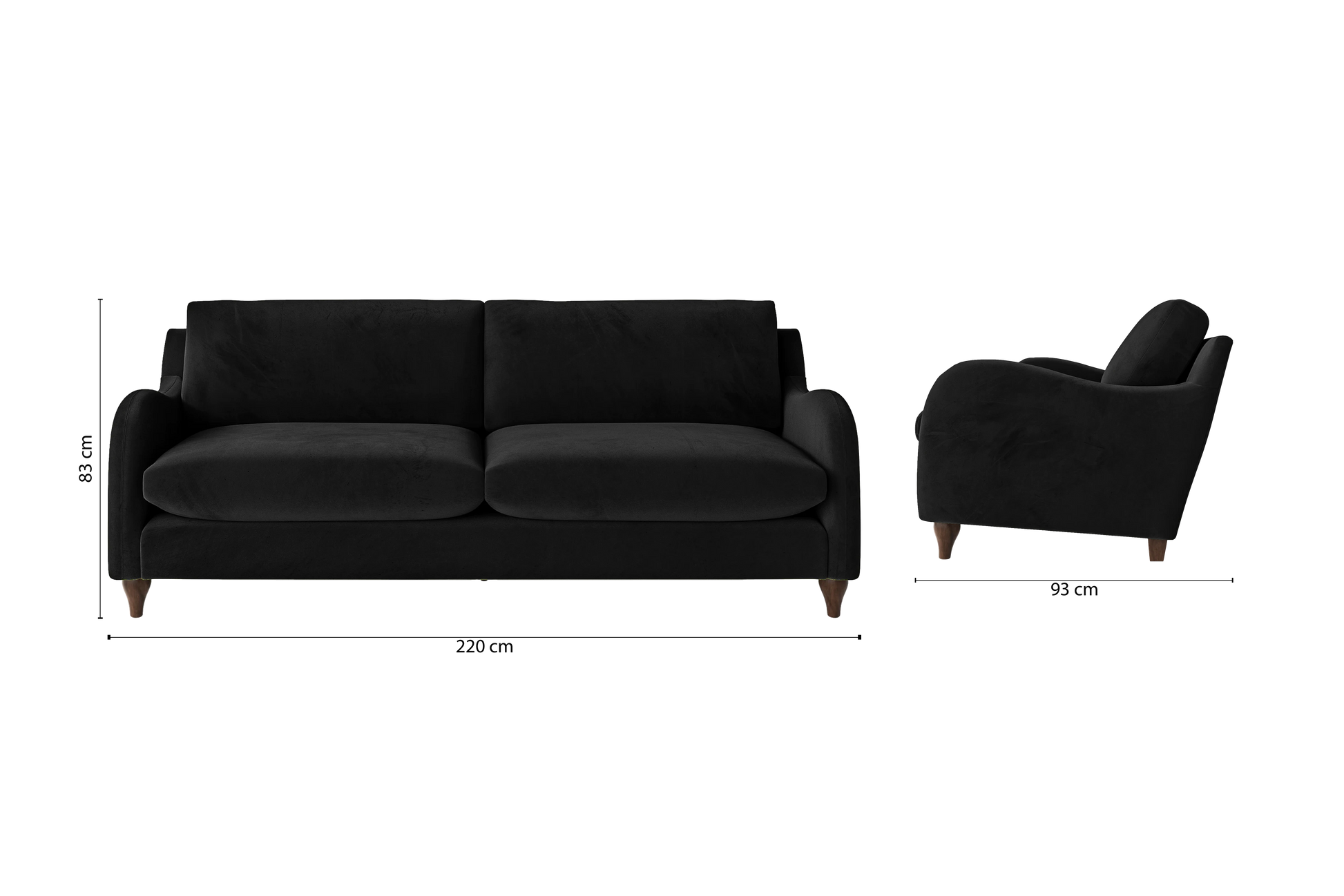 Sallisaw 4 Seater Sofa Black Velvet