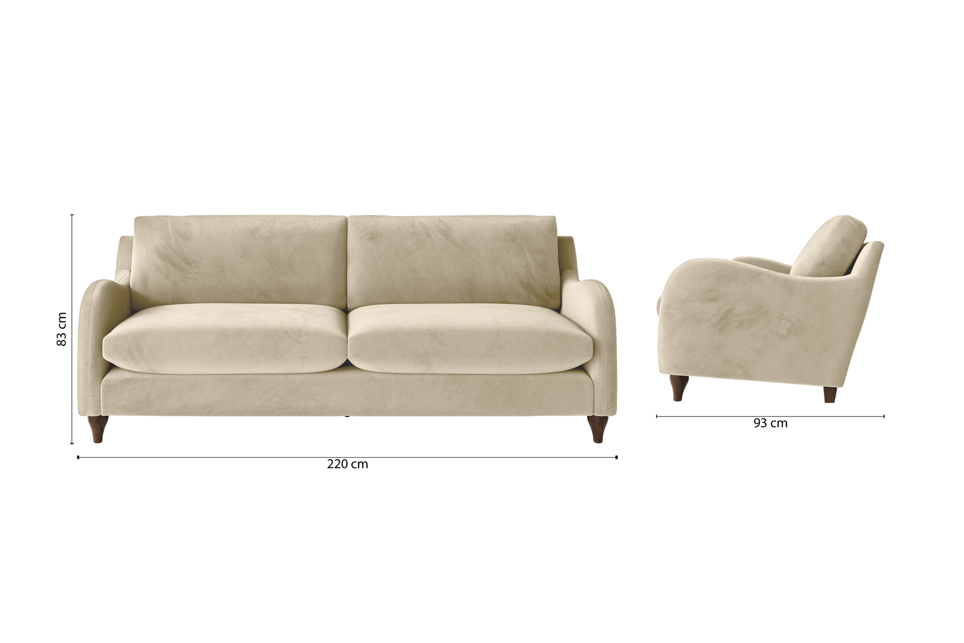 Sallisaw 4 Seater Sofa Cream Velvet